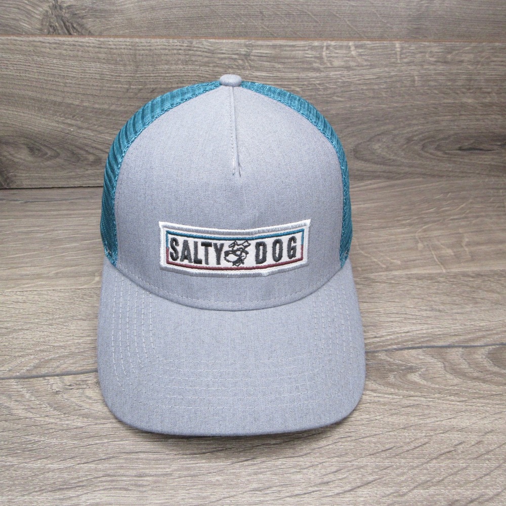 Salty Dog Trucker Hat Adult Snapback Gray Teal Mesh Coastal Nautical Blue 84
